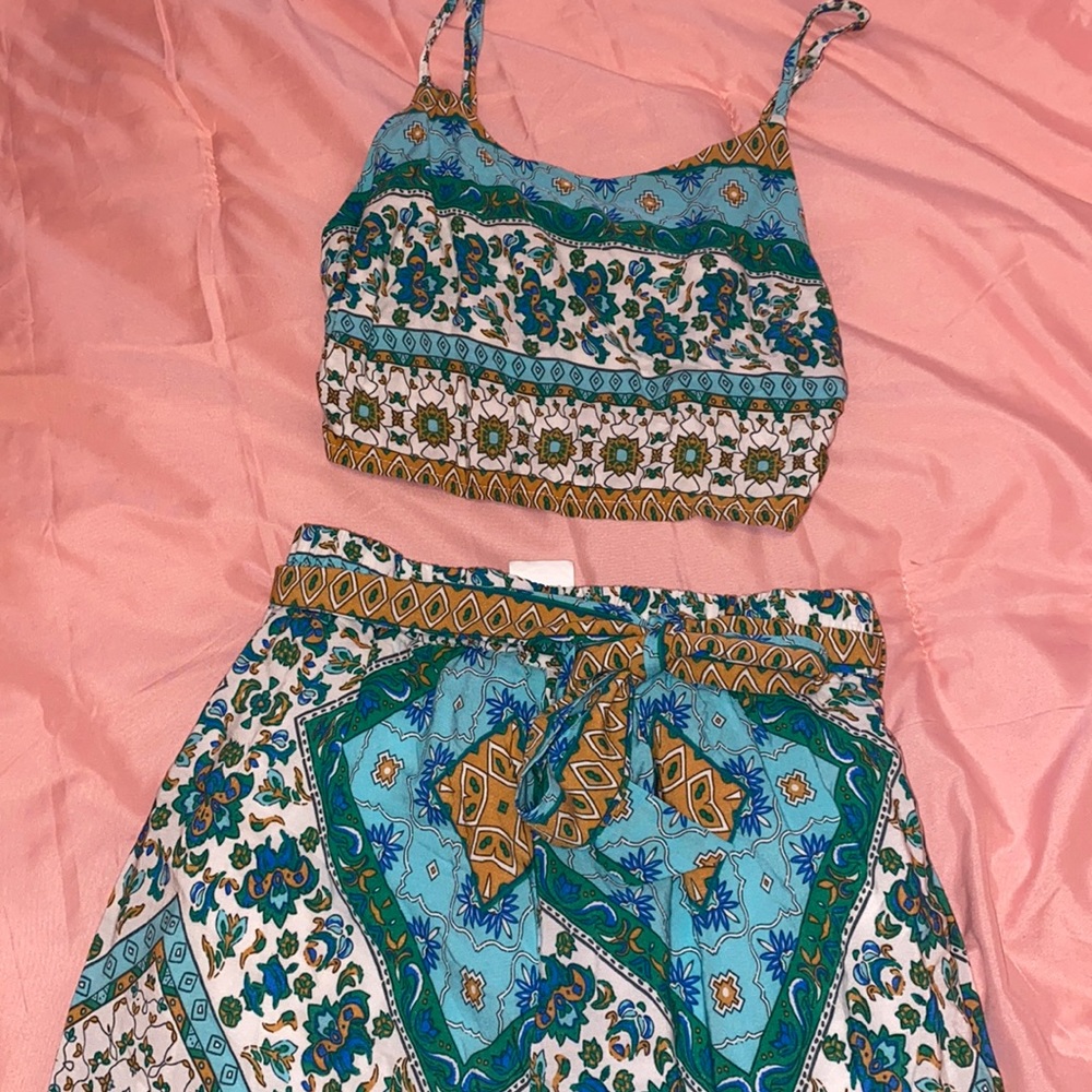 Tribal Print Cami Top & Belted Wide Leg Pants